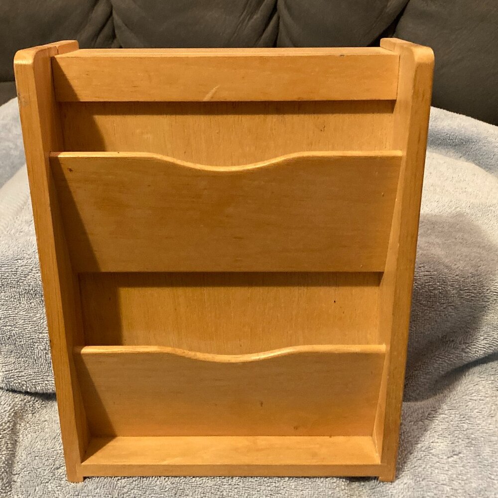 Wooden Hinged Mail Holder/Hidden Key Cabinet-Magnetic Closure Wall Mount Box-EUC